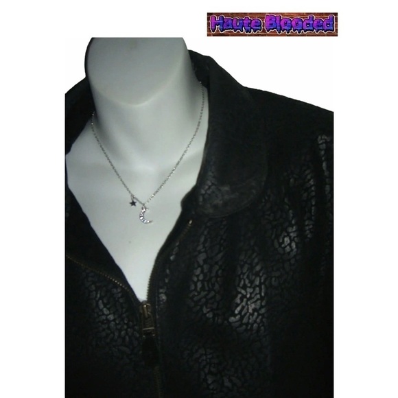 Vintage 90's Stefano Black Suede Leather Bomber Jacket Print Retro Plus 16 Goth - Picture 9 of 13